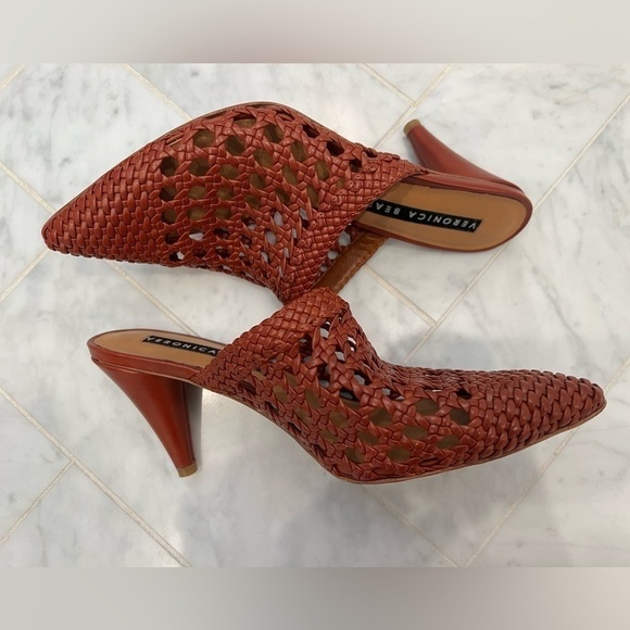 VERONICA BEARD Jacqlyn crocheted leather cone heel pointy toe mule size 37 - Picture 14 of 14